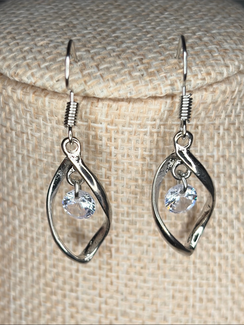 Silvertone Dangle Earrings with Clear Crystal Accent - Women Jewelry